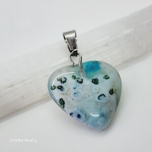 Beachy Ocean Look Blue Agate Heart Pendant Beach Handmade